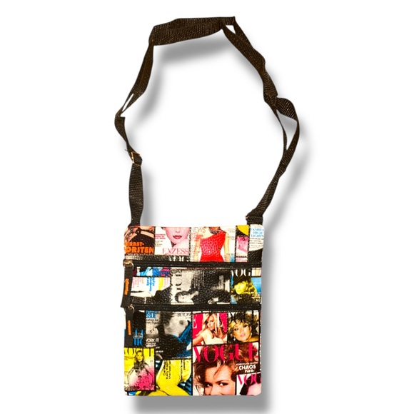 Vogue Handbags - Vogue Magazine Vintage Printed Faux Leather Crossbody Bag Multi-Zip | Brand New